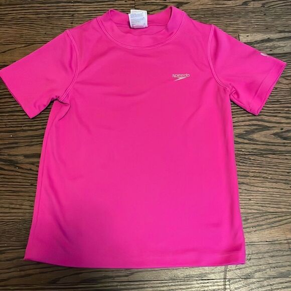 EUC! Speedo Dark Pink UV Short Sleeve Swim Shirt Size 7/8 - Picture 1 of 5